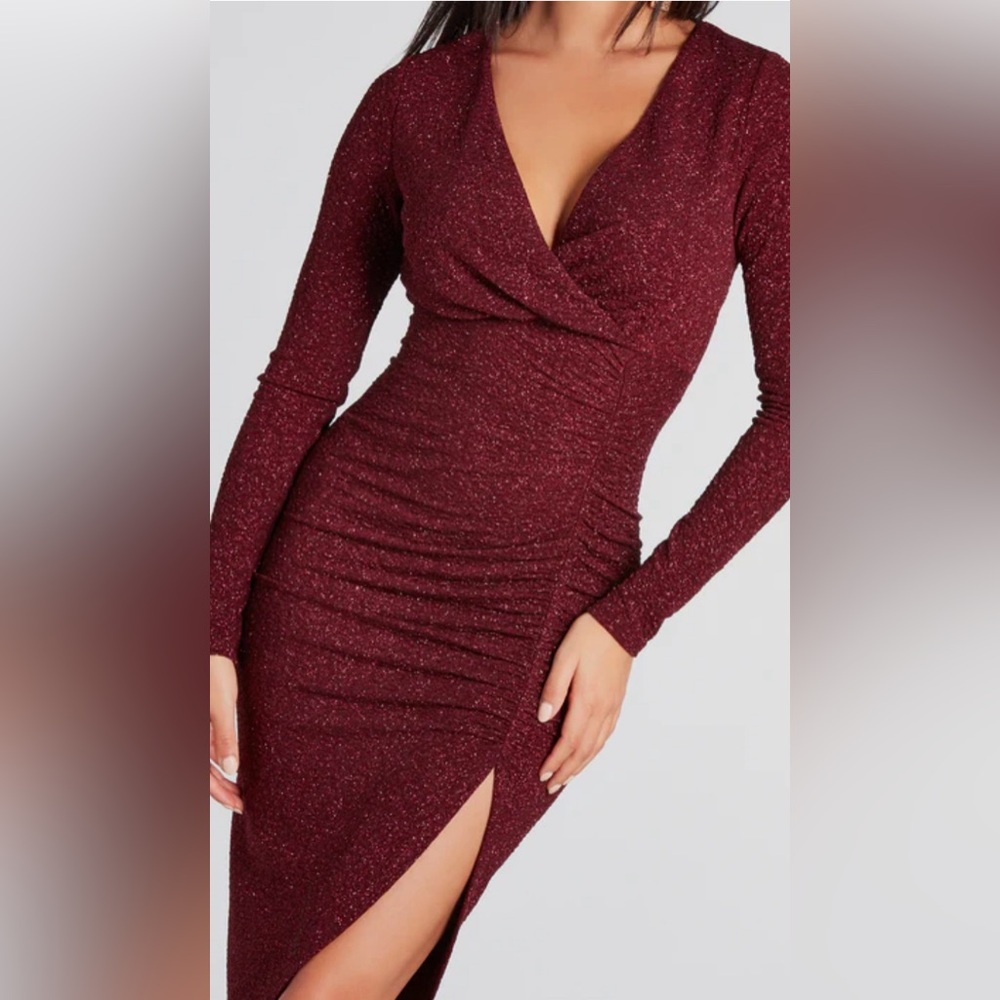 Glow Goals Glitter Long Sleeve Midi Dress
